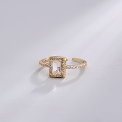 INS Style Gorgeous Exaggeration Copper Geometric Pattern Square Ring Masquerade Wedding Dating Zircon