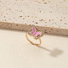 rhinestone colored Butterfly Drop Oil adjustable Finger Ring