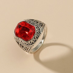 Fashion Ethnic Style Vintage Engraving Big Red Gem Square Ring
