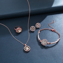 Women'S Fashion Classic Style Geometric Round Alloy Rhinestone Rings Earrings Necklace Diamond Jewelry Sets