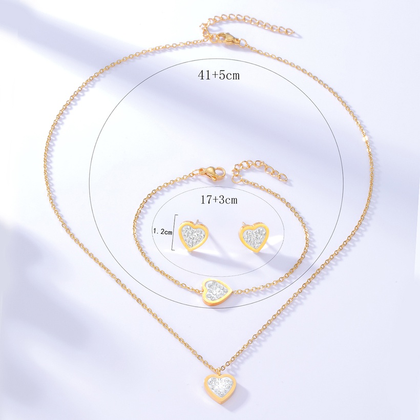 Bijoux Fantaisie Parures Bijoux | Mode Simple En Forme De Coeur Zircon Acier Inoxydable Oreille Stud Bracelet Collier Ensemble - TD66174