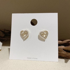 Fashion Creative Hollow-out Heart Shape Pearl Zircon-Encrusted Stud Earrings Female