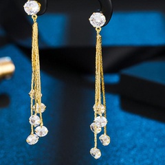 Neue Mode Lange Quaste Diamant-Embedded Eardrops Kupfer Ohrringe
