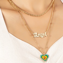 New Fashion Simple Letter Three-Layer Clavicle Chain Irregular Heart Shape Alloy Necklace