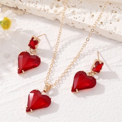 Nouveau Rétro style Rouge En Forme de Coeur de résine pendentif Collier boucles d'oreilles ensemble