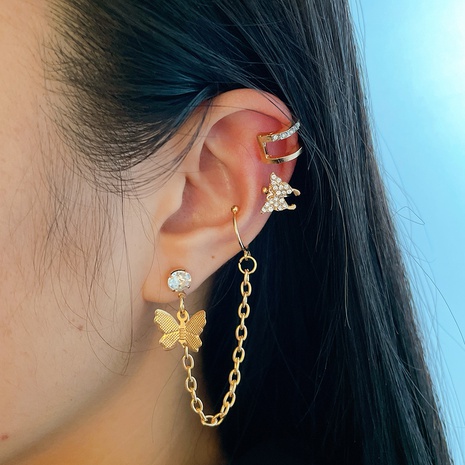 Nuevo estilo de moda completo diamante mariposa no-Juego de Clip para oreja perforada's discount tags