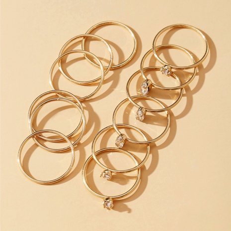 Nuevo estilo creativo círculo incrustaciones de aleación de cristal anillo abierto conjunto de 12 piezas's discount tags