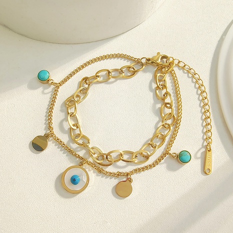 New style Simple round Eyes Turquoise pendant titanium steel Bracelet's discount tags