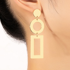 Fashion Simple Hollow out Stitching Geometric round Square Alloy Earrings