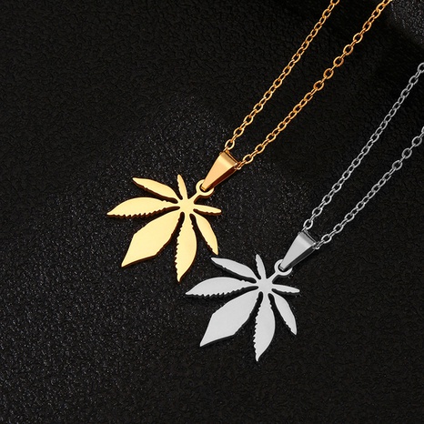 Fashion Simple Maple Leaf Pendant Retro Titanium Steel Necklace's discount tags