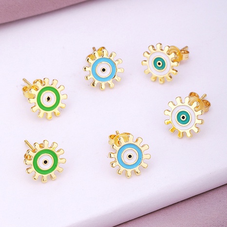 Fashion Evil Eye Drop Oil Plated 18K Real Gold Copper Ear Stud Earrings's discount tags