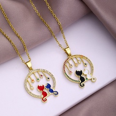 Fashion Cat Pendant Dripping Oil Copper Inlaid Zircon Stainless Steel Necklace