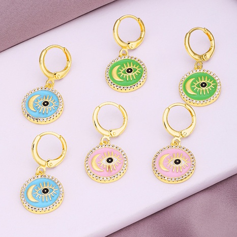 Fashion Inlaid Zircon Female Copper Plating 18K Real Gold Dripping Oil Evil Eyes Earrings's discount tags