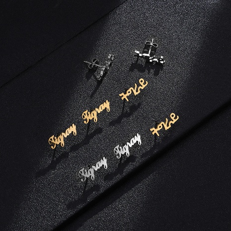Aretes de acero inoxidable para mujer con letras simples a la moda's discount tags