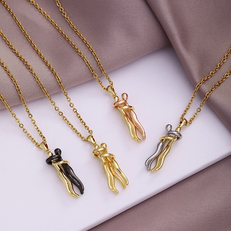 Mode Neue Paar Umarmung Anhänger Kupfer Überzug 18K Reales Gold Edelstahl Halskette's discount tags