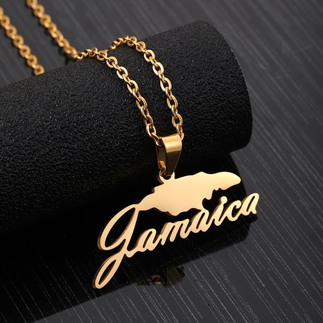 Fashion Letter Jamaica Map Pendant Women's Stainless Steel Necklace's discount tags