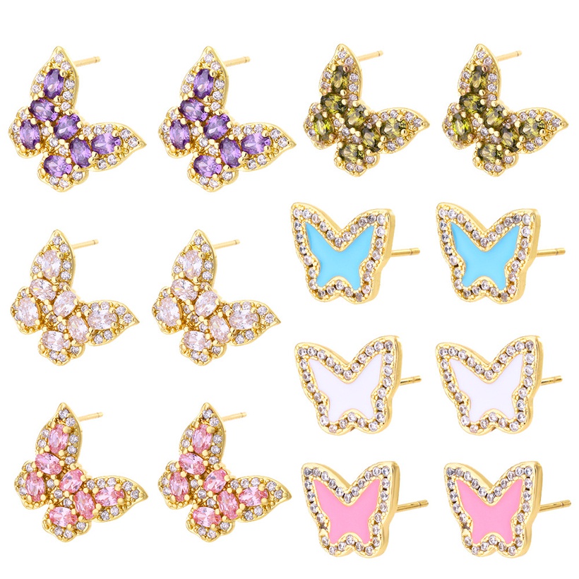 Bijoux Fantaisie Boucles Doreilles | New Summer Mignon Papillon Incrust Zircon Plaqu Vrai Or De Cuivre Oreille Boucles Doreilles - JN30743