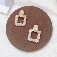 New Inlay Pearl Geometric Women Square Alloy Earrings Simple Jewelry