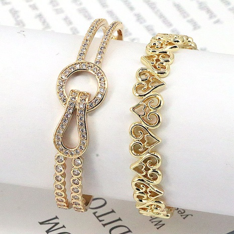 new style geometric hollow heart copper gold plated Inlaid Zirconium Bracelet's discount tags
