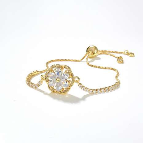 Einfache stil Blume kupfer gold überzog Intarsien Kristall Armband's discount tags