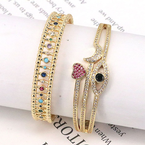 New Simple Copper Gold-Plated Inlaid Color Zircon Eye Opening Bracelet's discount tags
