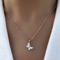 Fashion Simple Oil Dripping White Butterfly Pendant Clavicle Chain Necklace