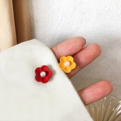 Cute Alloy Flower Earrings Daily Stoving Varnish Pearl Stud Earrings As Picture