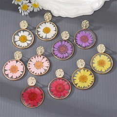 Neue stil Transparent Getrocknete Blume Kleine Daisy Harz runde anhänger Ohrringe