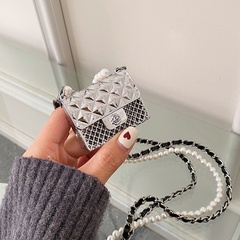 Bolso de cintura decorativo de moda para mujer nuevo auricular perla cadena Crossbody Metal lápiz labial paquete