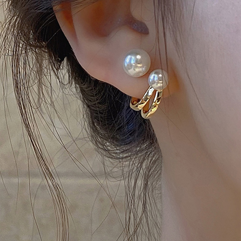 Elegant Klassisch Grundmodell prgnanter Stil Imitation perlen Legierung Runde Ohrringe Urlaub Bro Lernen Perlen Stud Ohrringe