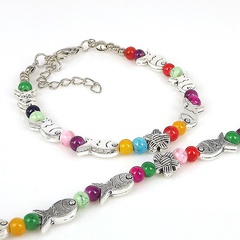 Retro Glass Colorful Fish Beads Wristband Ethnic Jewelry Vintage Women's Alloy Bracelet