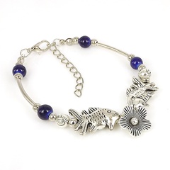 Vintage Glass Fish Beads Wristband Ethnic Jewelry Women's Alloy Bracelet