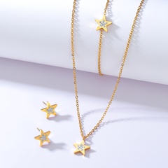 Fashion Star Stainless Steel Electroplated 18K Gold Zircon Ear Studs Bracelet Necklace Set