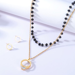 Fashion Simple round Zircon Stainless Steel Ear Stud Double-Layer Necklace Set