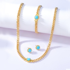 New Fashion round Inlaid Zircon Copper Ear Stud Bracelet Necklace 3-Piece Set