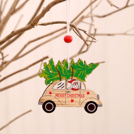 New Christmas Painted Wooden Small Pendant Christmas Decorations Christmas Tree Colorful Elderly Car Pattern Pendantpicture25