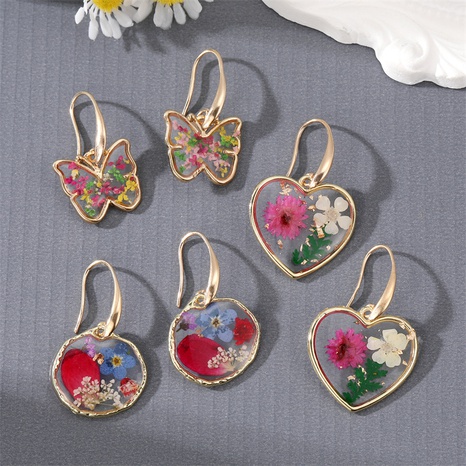 New style Transparent heart Butterfly Dried Flower Geometric pendant Earrings's discount tags