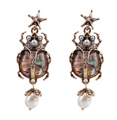 Alloy Diamond Retro Ladybird Colorful Pearl Gemstone Insect Alloy Earrings