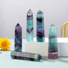 Columna de cristal de fluorita colorida Natural, Prisma Hexagonal de fluorita verde púrpura, decoración de escritorio para el hogar