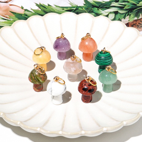 Natural Crystal Small Mushroom Pendant Agate Semi-Precious Stone Ore DIY Necklace Ornament Wholesale's discount tags