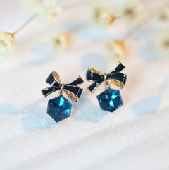 Fashion Inlay Crystal Bow Cube Simple Alloy Earrings