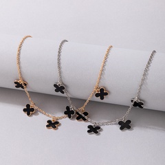 Fashion Simple Black Dripping Oil Leaves Little Flower Alloy Necklace