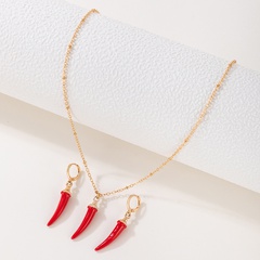 Fashion Ornament Red Dripping Pepper Geometric Alloy Earrings Necklace Set