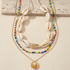 Ethnische Stil Drei-Schicht Twin Shell Perle Perle Halskette Set