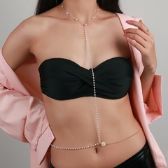 Mode Sexy Rose Perle Perlen Körper Ketten Nachtclub Brust Bikini Halskette