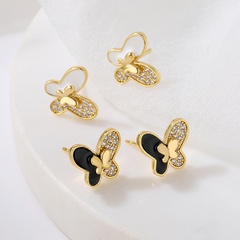 new style Copper Plating 18K Gold Dripping oil Zircon Butterfly Stud Earrings