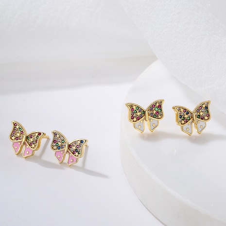 new style Copper Plating 18K Gold Micro Inlay Color Zirconium Butterfly Stud Earrings's discount tags