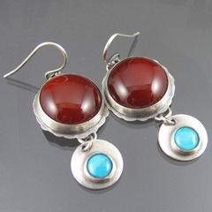 Bohemian Round Alloy Inlay Turquoise Earrings 1 Pair