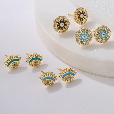 Pendientes geométricos de circonio de aceite de gota de oro Chapado en cobre de ojo de diablo de moda's discount tags