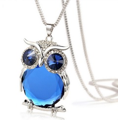 fashion blue Owl shape inlaid rhinestone Opal alloy Necklace